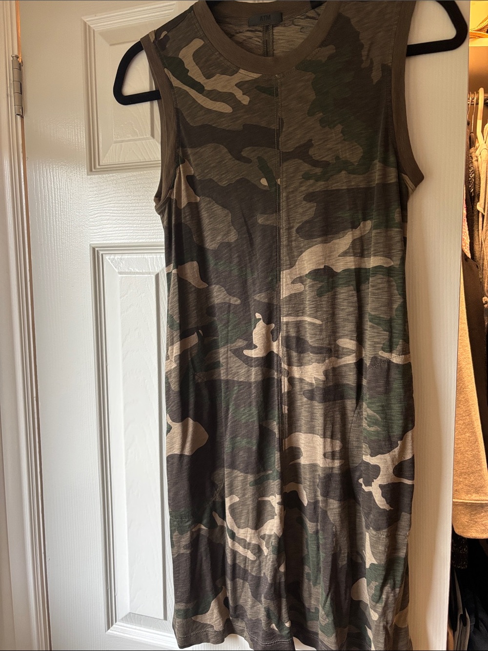 ATM Anthony Thomas Melillo Sleeveless Camo Midi Dress in Olive and Khaki